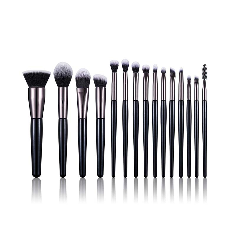 15PCS Black Color Makeup Brush Set High Quality Vegan Synthetic Hair Beginner Beauty Tools Manufacturers