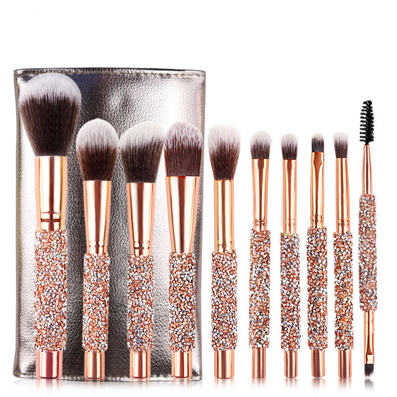 Diamond Professional Beauty Gold Glitter Rhinestone Handle Luxury Makeup Brush Set