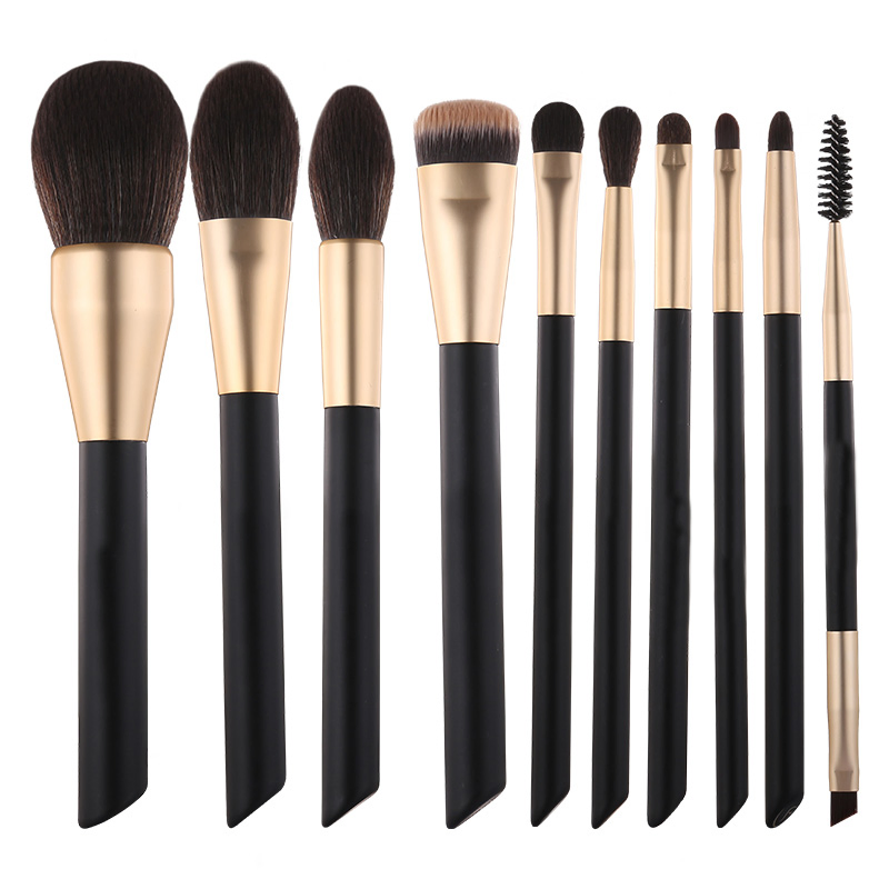 Black Wood Handle Synthetic Hair Private Label Cosmetic Make up Powder Blush Brushes Kit Makeup Brushes Set