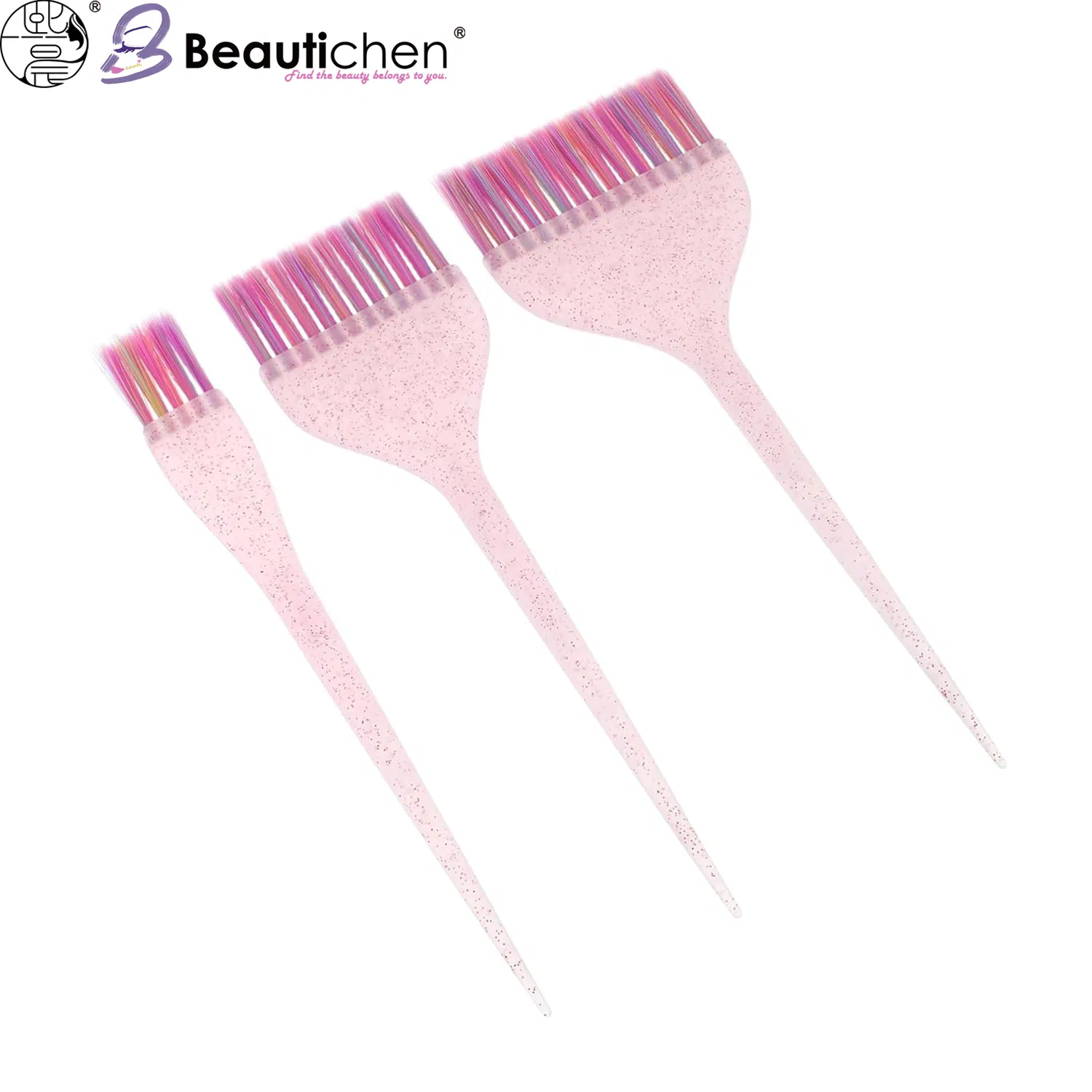 Beautichen Fan-Shaped Hair Coloring Brush Set – Gradient Pink-to-Purple Bristles Hair Dye Brush for Salon and Home Use, Ideal for Hair Coloring, Highlight