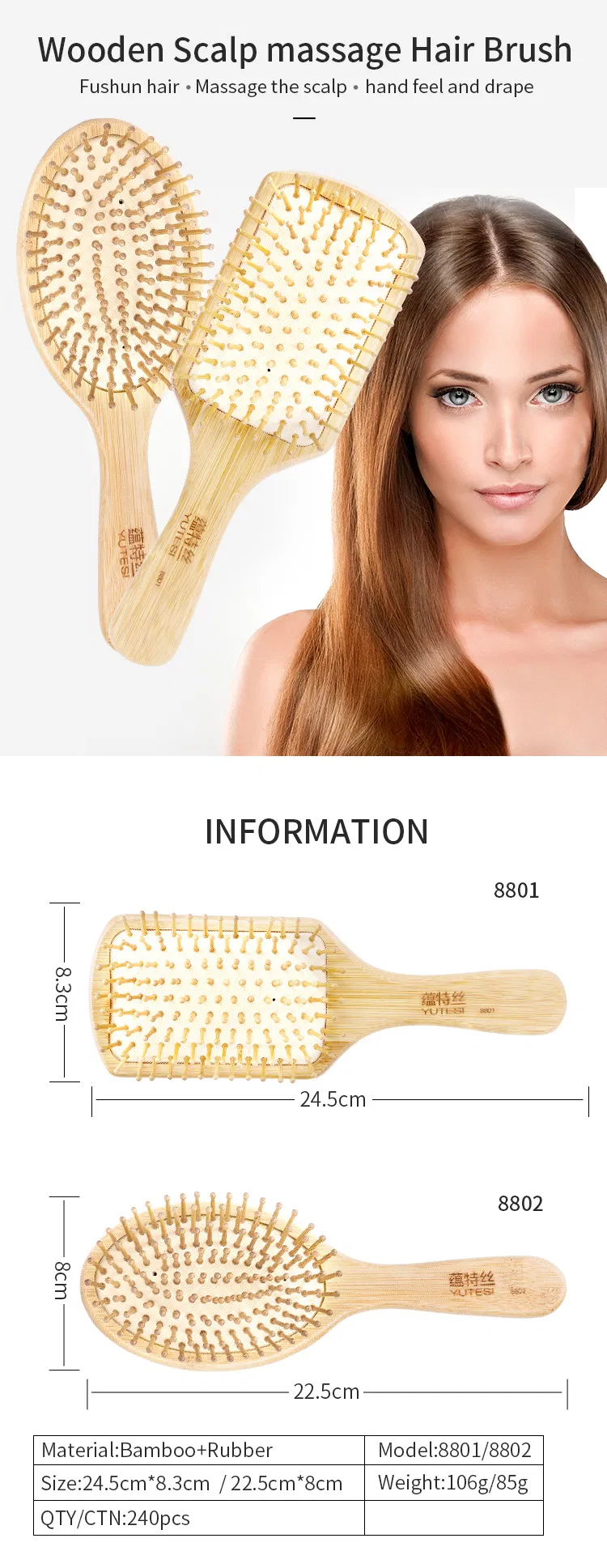 Professional High Quality Natural Bamboo Round Paddle Hair Massage Brush