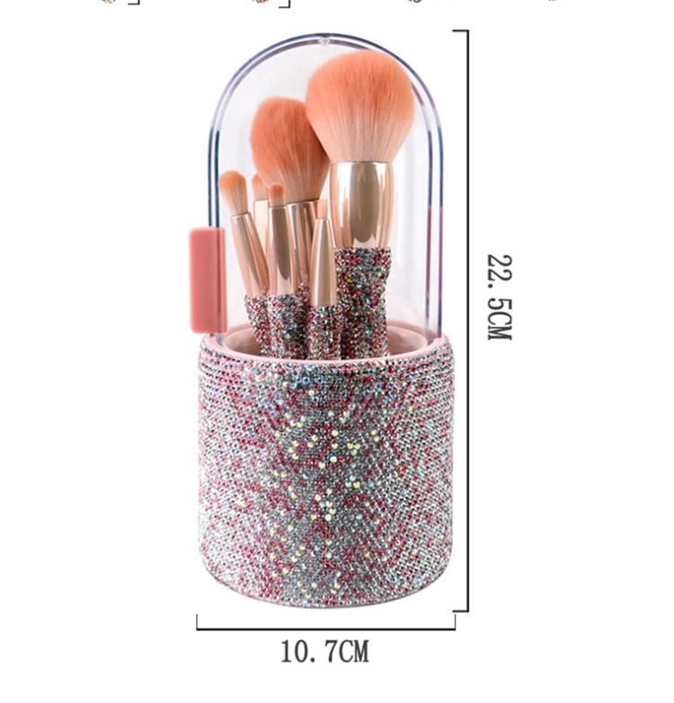 8PCS Make up Brushes Glitter Custom Luxury Bling Rhinestone Makeup Brushes Set Private Label with Holder