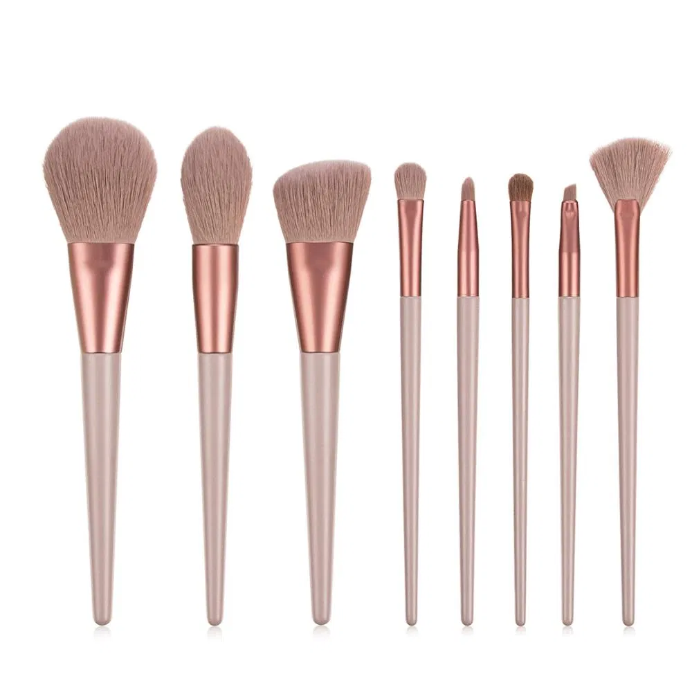 Wholesale Brush Supplier 8 PCS Synthetic Hair Foundation Powder Blush Wooden Private Label Makeup Brush Set