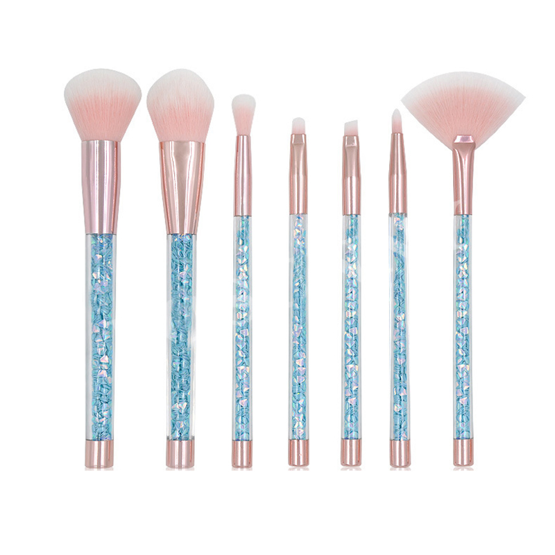 Beautichen 7-Piece Set of Glitter Crystal, Sparkling Powder Makeup Brushes Blush Powder Lip Eyeshadow Eyebrow Brush Sequin Handle Makeup Brush Set