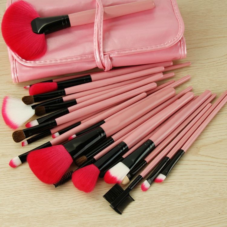 24 PCS Pink Black Natural Color Glossy Cosmetic Personalised Makeup Brush Maquillaje Synthetic Hair Brushes Set with Soft Bag