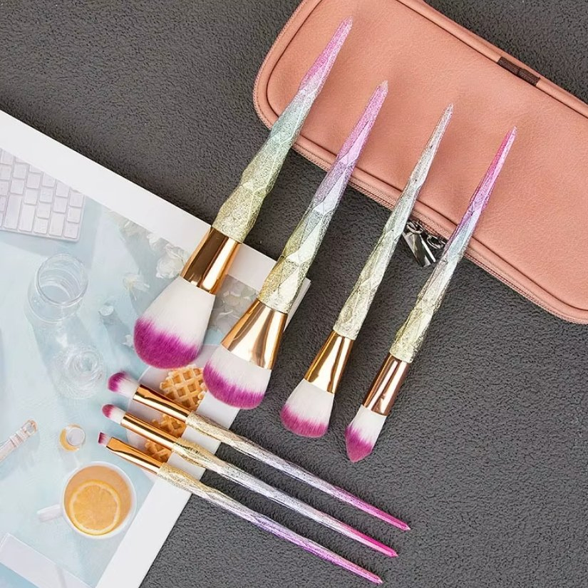 7PCS Natural Hair Glitter Foundation Sparkle Make up Brush Set