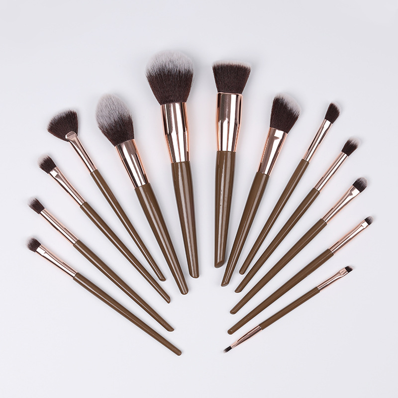 Beautichen 13PCS Taupe Contour/Highlight/Blending Brush Set - Plush Nose &amp; Face Sculpting Brushes, Factory Direct Professional Tools