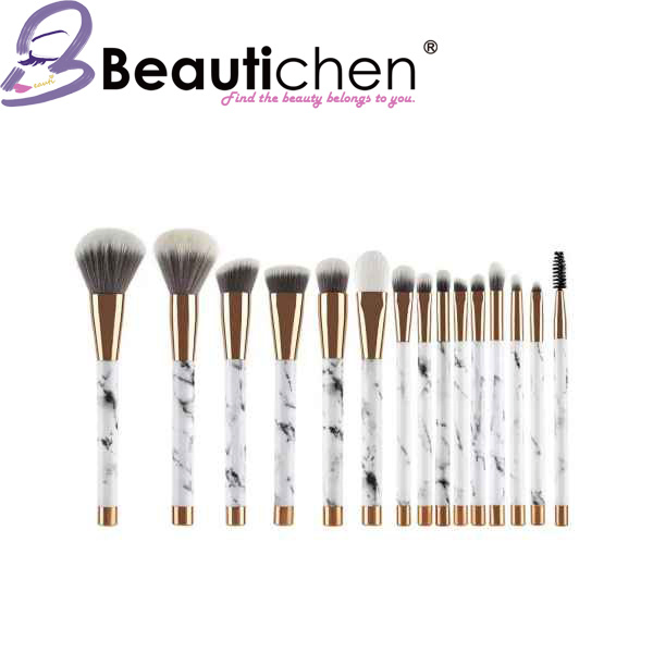 Beautichen 2025 Free Sample 15PCS Luxury Marble Kabuki Makeup Brush Set