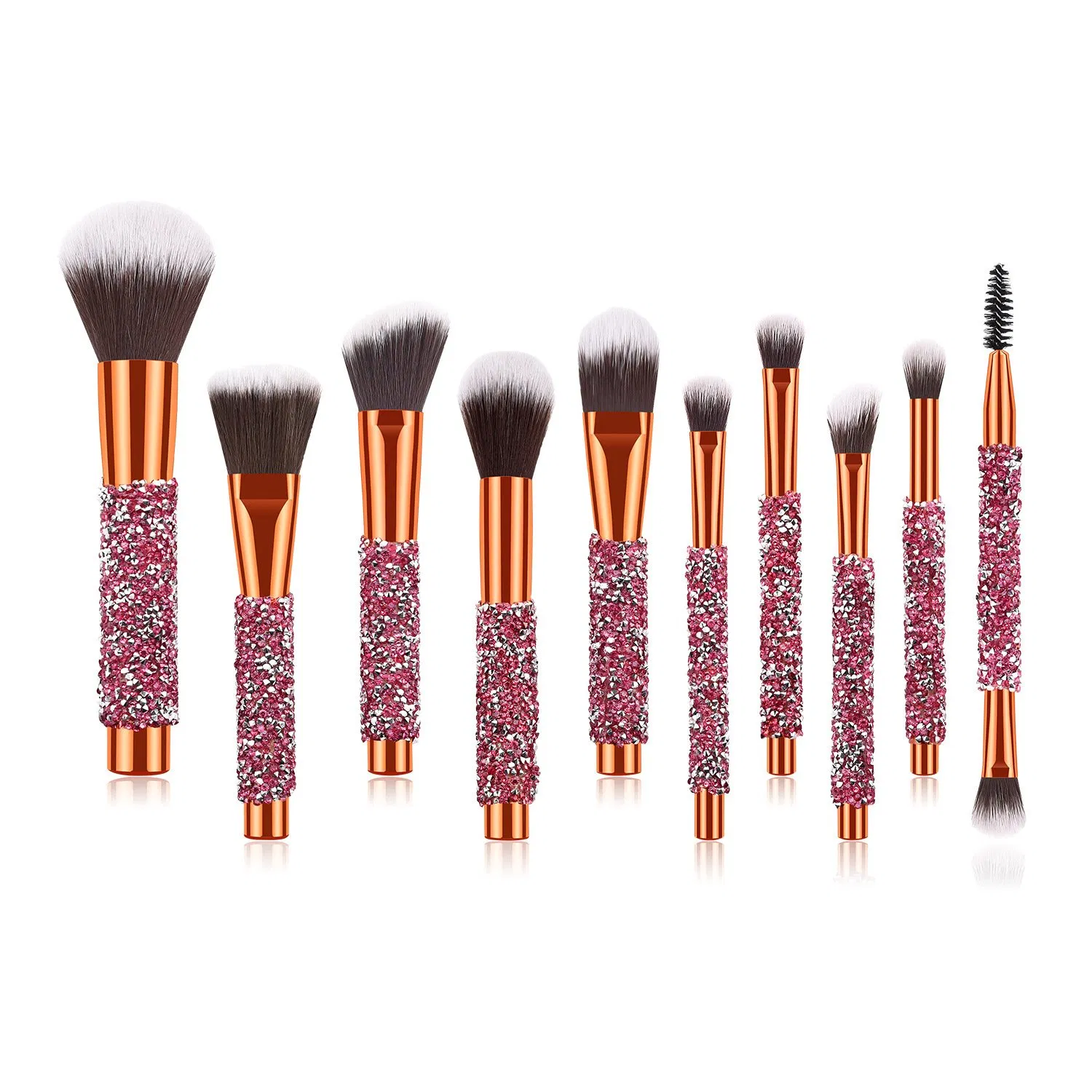 New Design 10 PCS Powder Blush Foundation Eyelash Face Cosmetic Makeup Brush Set with Bag