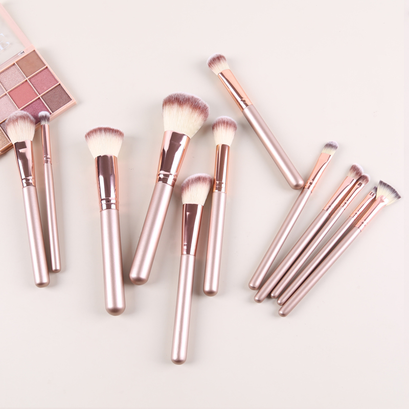 Professional 12PCS Cosmetic Brushes Kit ODM OEM Factory Luxury Rose Gold Makeup Brushes Set with Travel Portable Bag