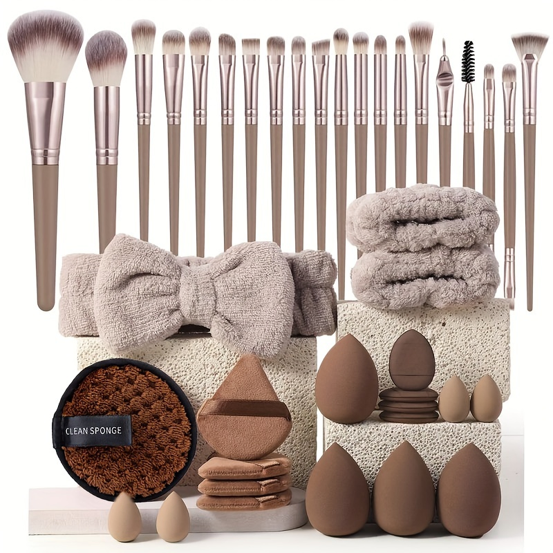 40 PCS Professional Makeup Brush Set Including Sponges Triangle Powder Puffs Cushion Powder Puffs Hairband Hand Bowl Strap