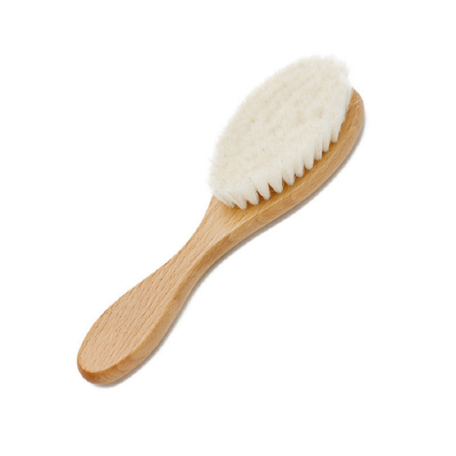 Baby Hair Brush Wooden Comb Handle Natural Soft Goat Bristles Newborns Toddlers