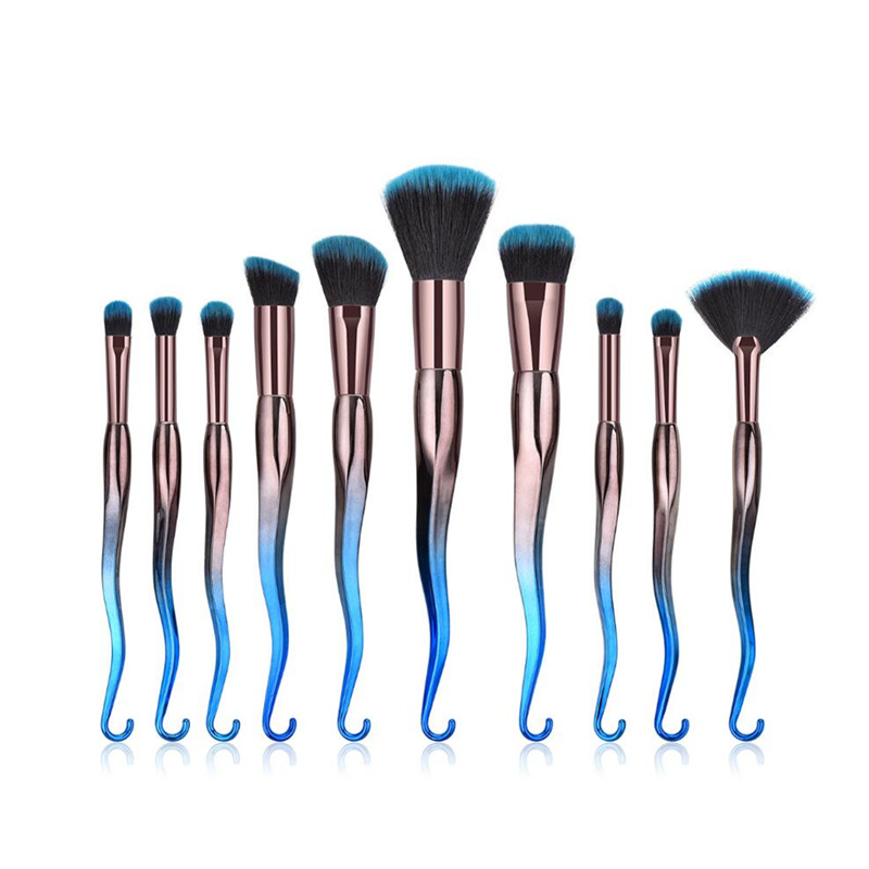 10 PCS Hook Shape Handle Professional Fan Makeup Brush Set