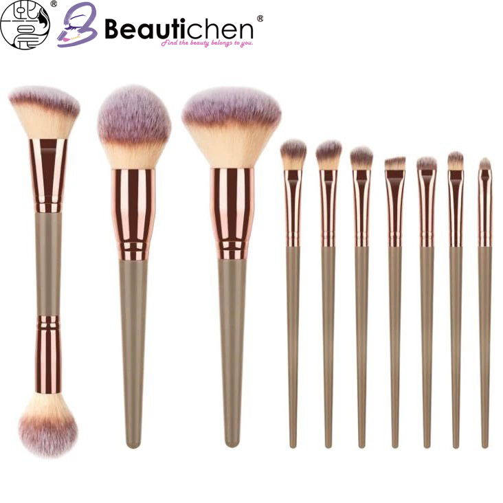 Beautichen 10PCS Rose Gold &amp; Purple Gradient Makeup Brush Set – Soft Synthetic Bristles for Powder, Contour, Blush – Elegant Cosmetic Brushes