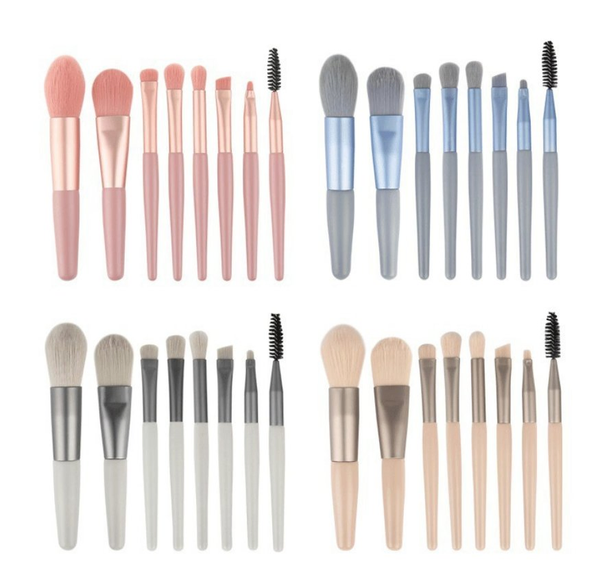 4 Colors Top Sale Beginner Makeup Brush Set with PU Bag 8PCS in One Portable Cosmetics Kit