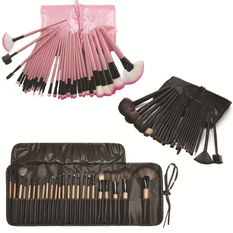 24 PCS Pink Black Natural Color Glossy Cosmetic Personalised Makeup Brush Maquillaje Synthetic Hair Brushes Set with Soft Bag