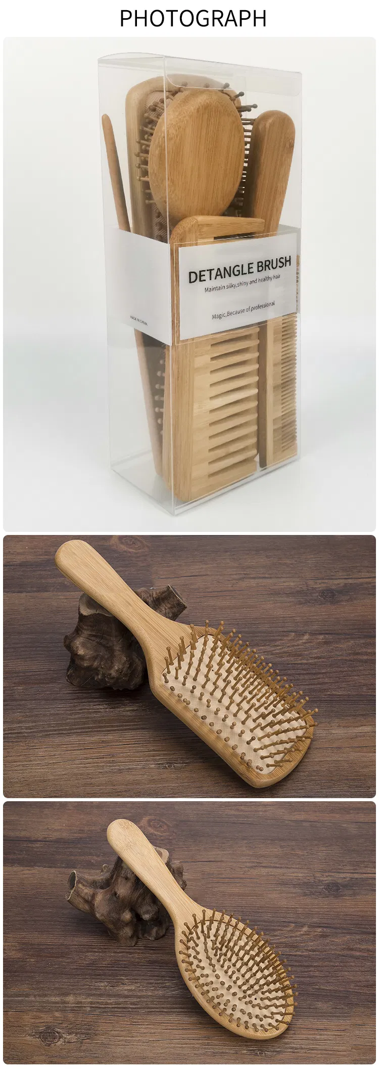 Natural Detangling Wood Hair Comb Set Process