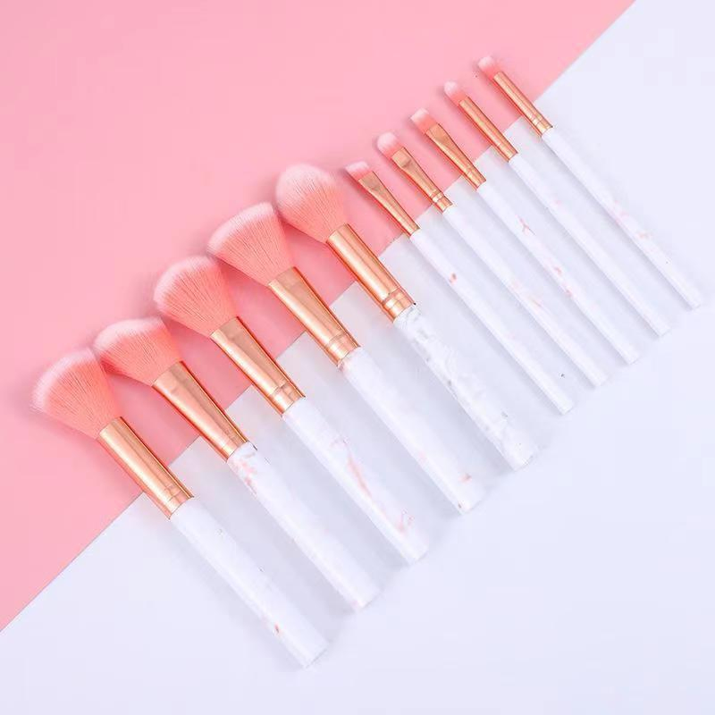 Beautichen 10PCS Pink Marble Vein Makeup Brush Set (5 Large + 5 Small) - Factory Direct Blush/Foundation/Eyeshadow Brushes Bulk Supply