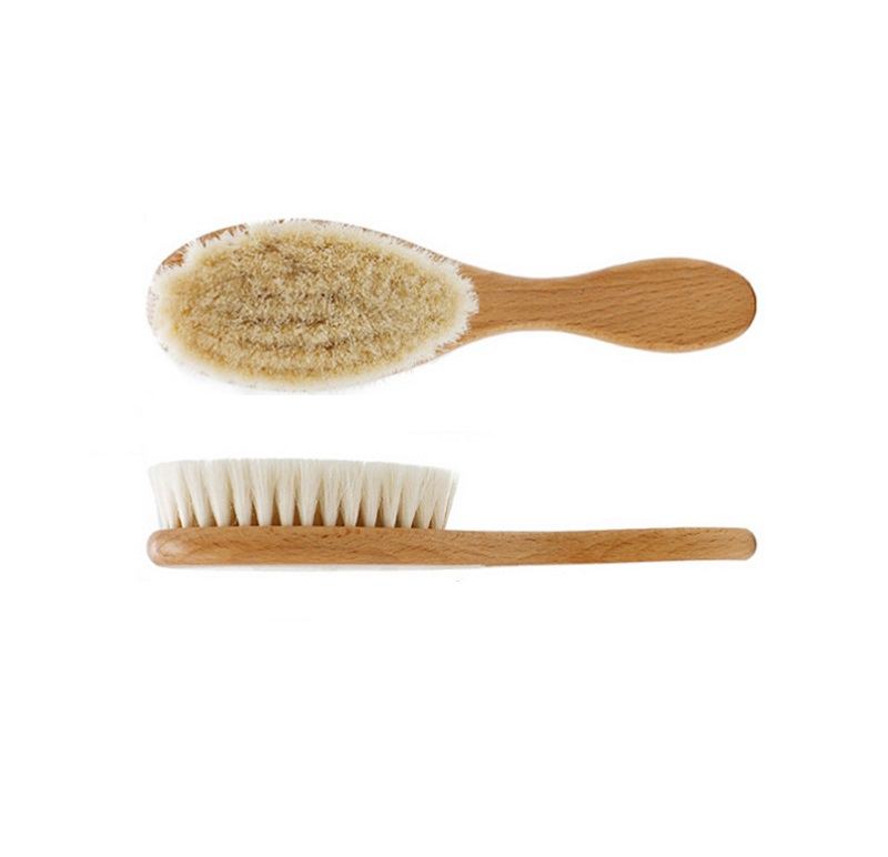 Baby Hair Brush Wooden Comb Handle Natural Soft Goat Bristles Newborns Toddlers