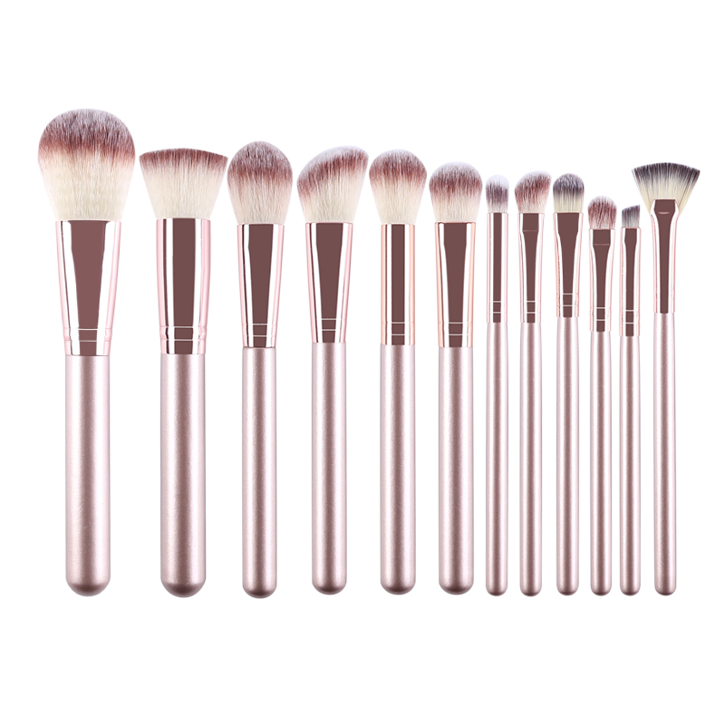 Professional 12PCS Cosmetic Brushes Kit ODM OEM Factory Luxury Rose Gold Makeup Brushes Set with Travel Portable Bag
