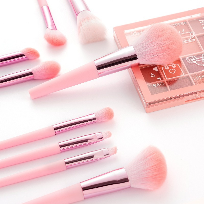 Beautichen 9PCS Pink Makeup Brush Set – Soft Synthetic Bristles for Foundation, Powder, Eyeshadow, Eyeliner, and Detailing – Rose Gold Metal Ferrule