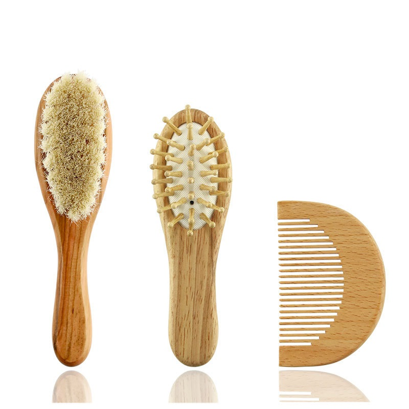 Baby Hair Brush Wooden Comb Handle Natural Soft Goat Bristles Newborns Toddlers