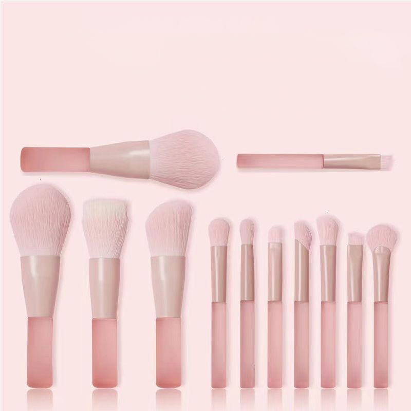 Beautichen 10-Piece Pink Acrylic Mini Travel Makeup Brush Set - High-Gloss Loose Powder Brushes Essential, Compact Cosmetic Kit
