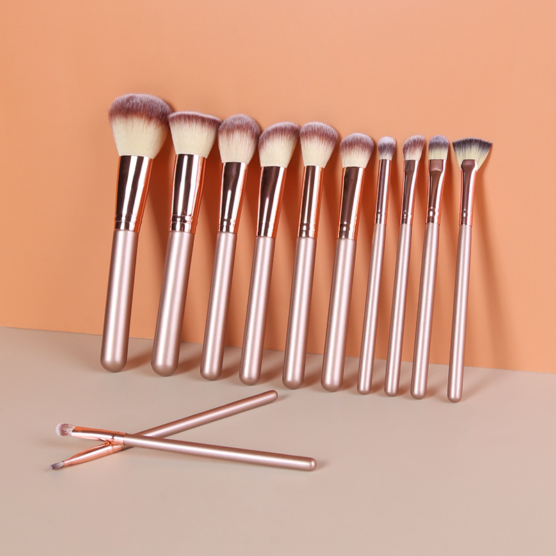 Professional 12PCS Cosmetic Brushes Kit ODM OEM Factory Luxury Rose Gold Makeup Brushes Set with Travel Portable Bag