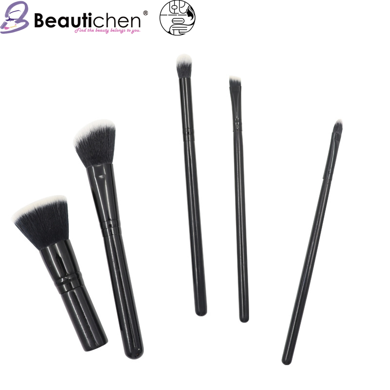 Beautichen New 5PCS Black Wood Handle Eyeshadow Brush Set - Plush Bristles Beginner-Friendly Makeup Kit