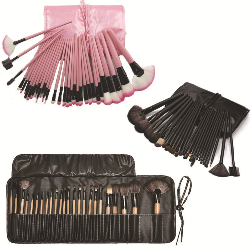 24 PCS Pink Black Natural Color Glossy Cosmetic Personalised Makeup Brush Maquillaje Synthetic Hair Brushes Set with Soft Bag