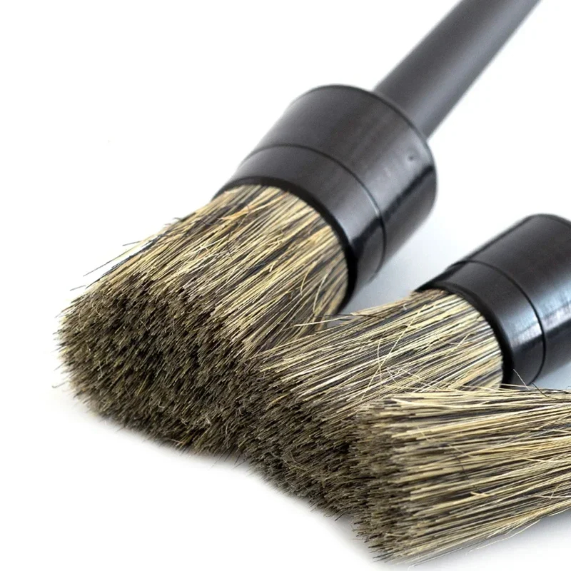3 PCS Natural Boar Hair Car Detailing Brush Set Soft Bristle Car Cleaning Brush Kits Tire Wheel Wash Exterior Accessories