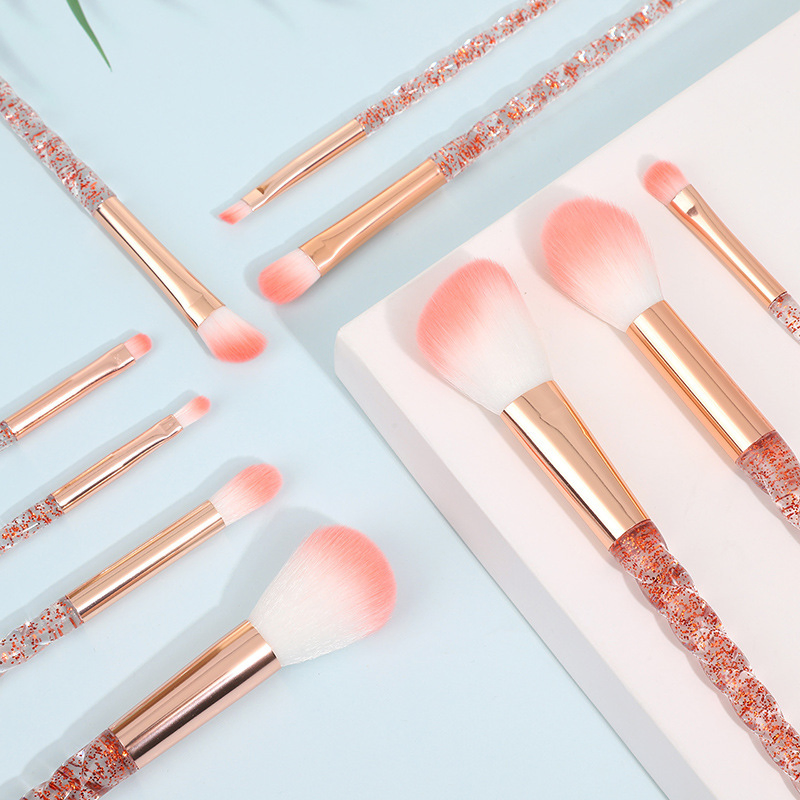 Beautichen 10PCS Red Glitter Handle Makeup Brush Set – Pink Gradient Bristles, Soft Synthetic Fiber for Blush, Contour, Eyeshadow &amp; Blending