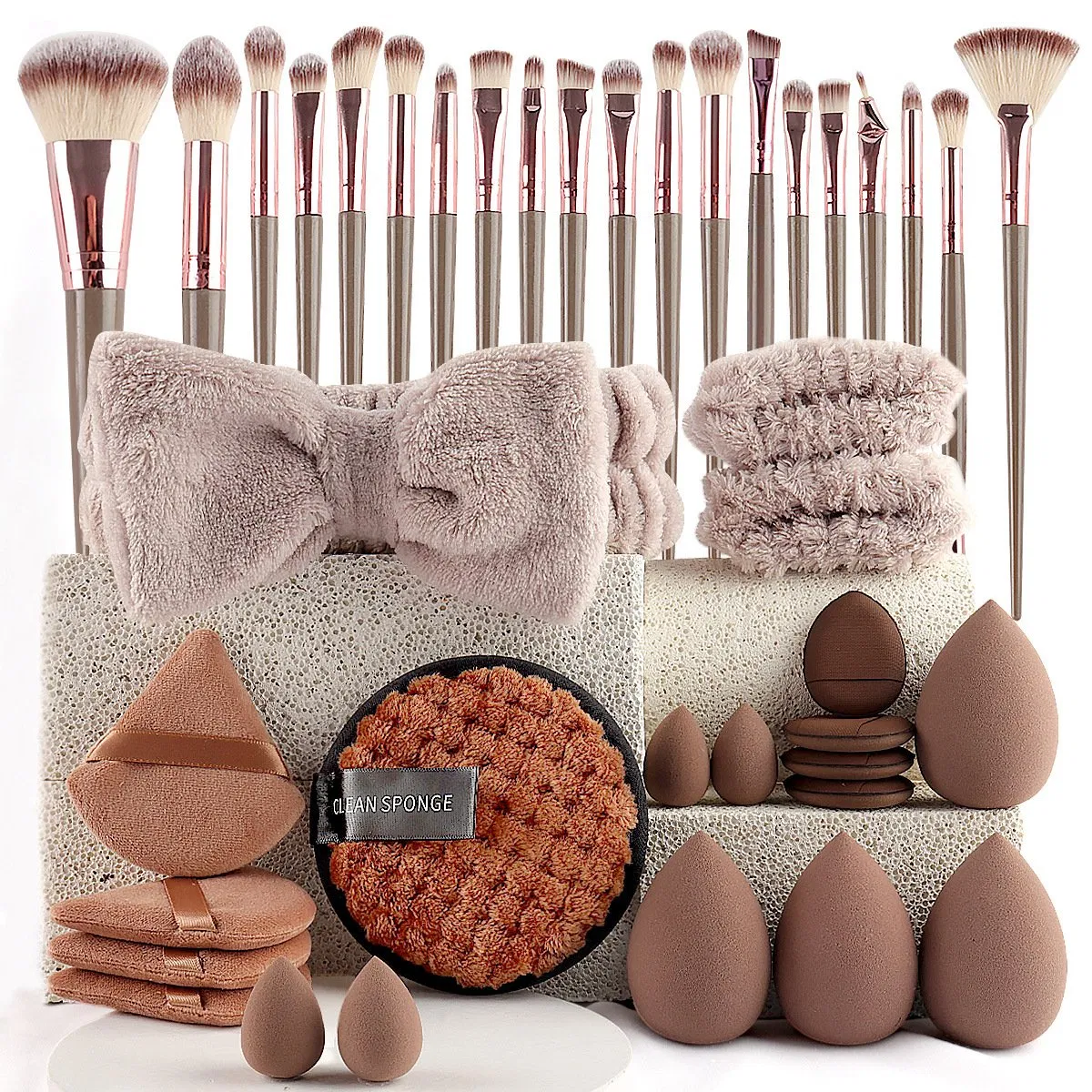 2025 Beauty Tools Makeup Brush Set Brown Triangle Puff Water Drop Cosmetic Sponges Mini Powder Puff Face Makeup Sponge Kit