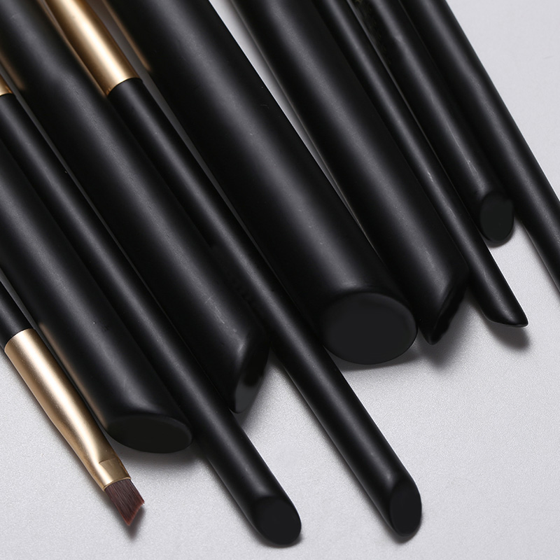 Black Wood Handle Synthetic Hair Private Label Cosmetic Make up Powder Blush Brushes Kit Makeup Brushes Set