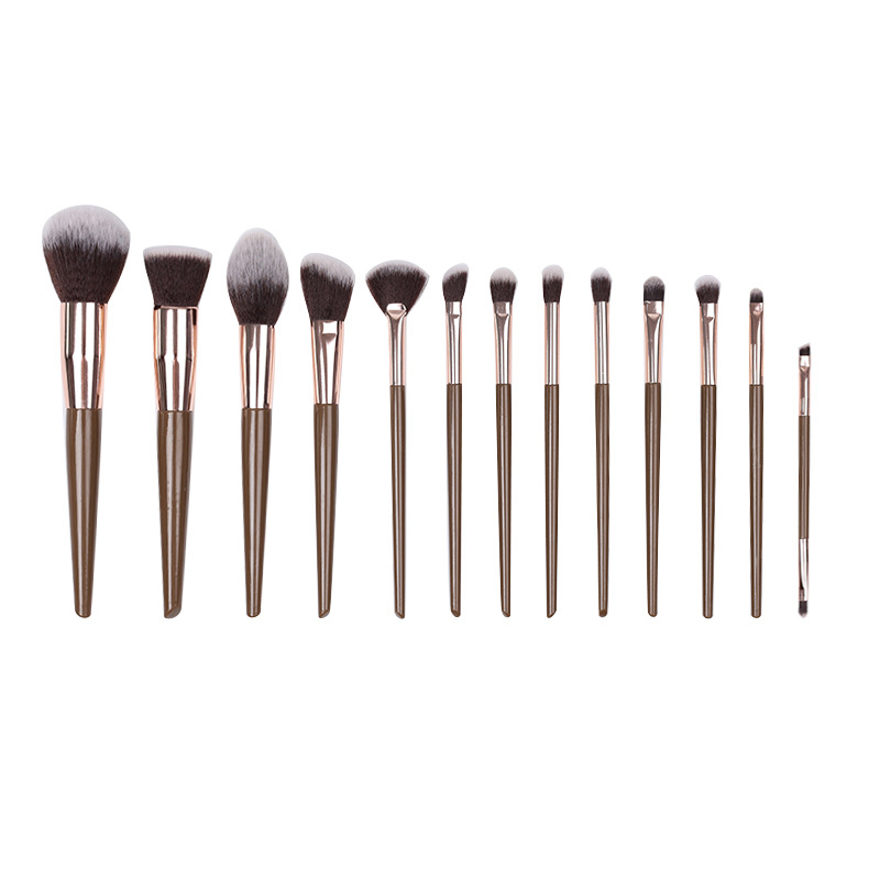 Beautichen 13PCS Taupe Contour/Highlight/Blending Brush Set - Plush Nose &amp; Face Sculpting Brushes, Factory Direct Professional Tools