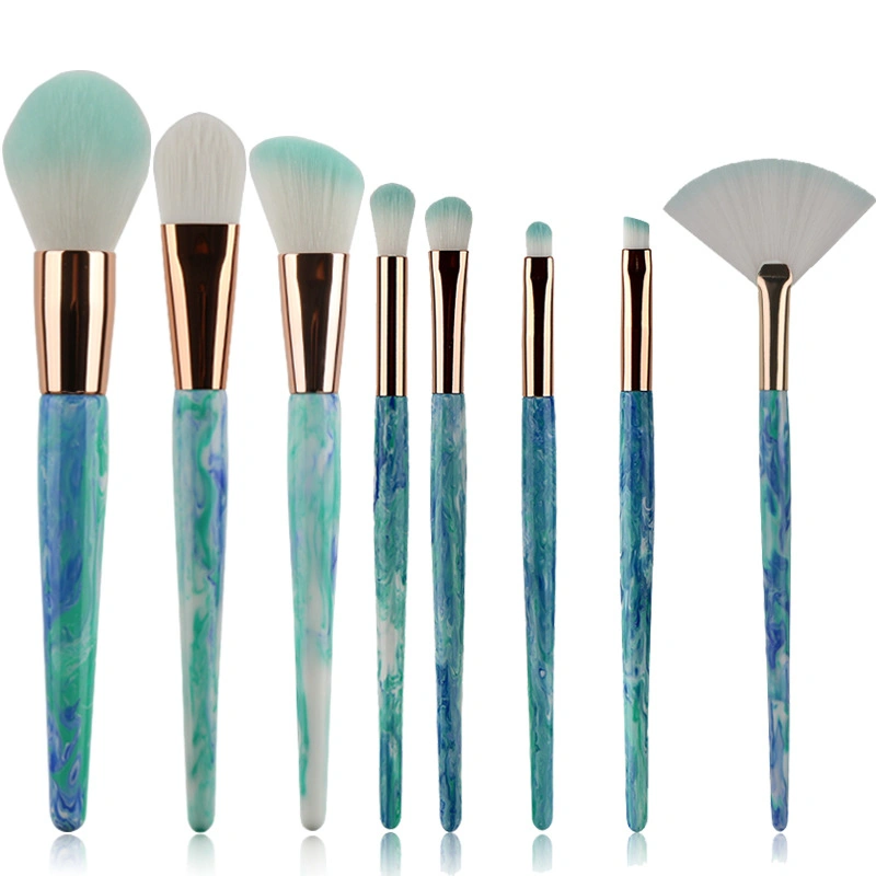 China Suppliers 8 PCS Blue Marble Makeup Brush Set Premium Synthetic Foundation Brush Blending Face Powder Blush Concealers Eye Shadows Make up Brushes Kit