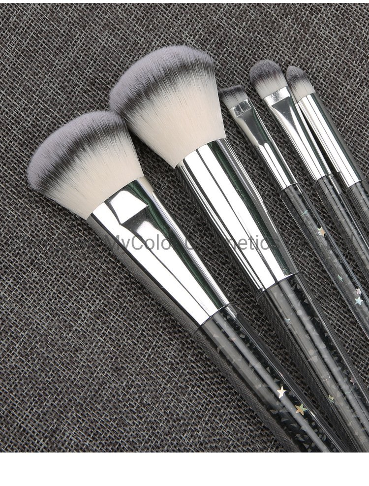 Customized Luxury Black Stars High Quality 5PCS Portable Travel Cosmetic Brush Set Makeup Brush Powder Contour Face Brush Set