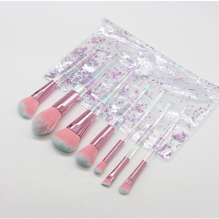 Hot Selling 7 Pieces Crystal Makeup Brushes Transparent Diamond Crystal Handle Makeup Brush Set for Powder Highlight