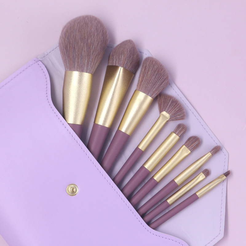 Beautichen 9PCS Purple Makeup Brushes Set with Cosmetic Bag - Loose Powder Eyeshadow Foundation Portable Cosmetic Tools Bulk OEM