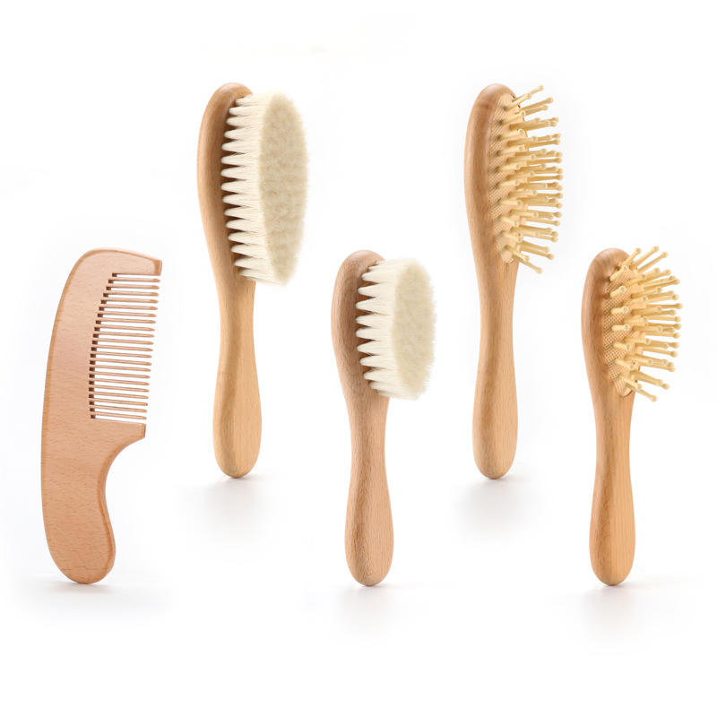 Newborn and Toddler Baby Hair Brush Goat Hair Brush Wooden Massage Comb Baby Care Gift Natural Baby Hair Brush Set