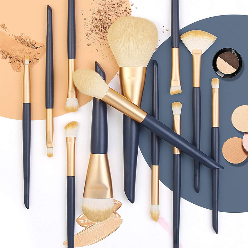 Wholesale 12PCS Makeup Brushes Professional Portable Synthetic Hairs Blue Handle Makeup Brush Set with Bucket