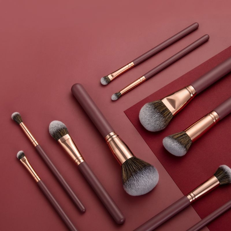Makeup Brush Set 10PCS Premium Cosmetic Brush for Foundation Blush Concealer Eyeshadow Eyebrow Highlight Red Make up Brush