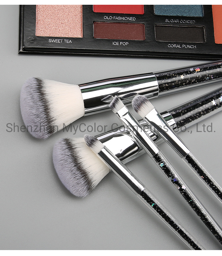 Customized Luxury Black Stars High Quality 5PCS Portable Travel Cosmetic Brush Set Makeup Brush Powder Contour Face Brush Set