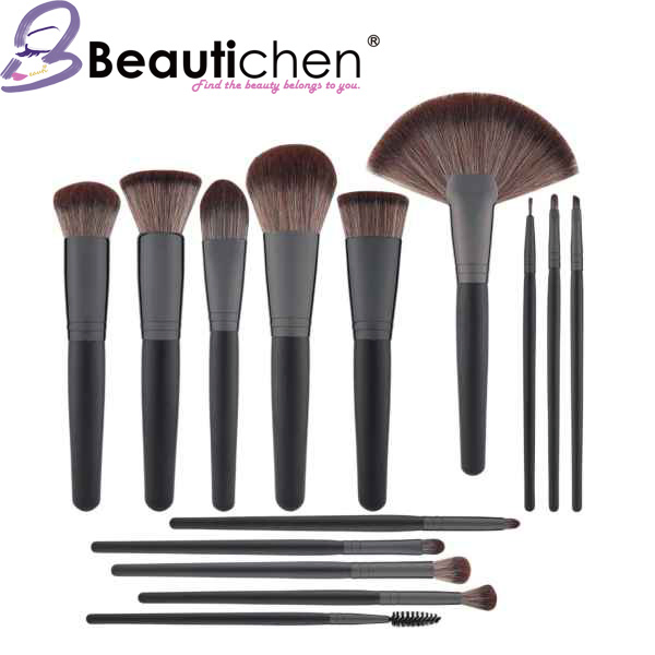 Beautichen Premium Synthetic Powder Foundation Highlight Concealer Eyeshadow Blending Eyebrow Liner Spoolie Brush Set Black 14PCS Makeup Brushes Set