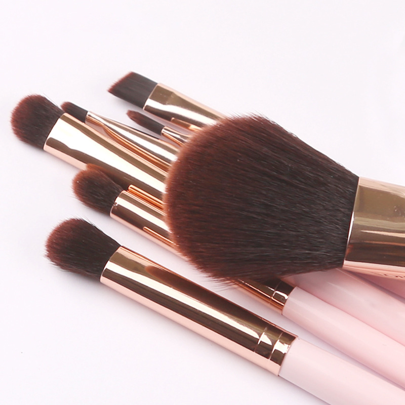 Beautichen 7-Piece Pink Makeup Brush Set with Wooden Handle &amp; Brush Holder