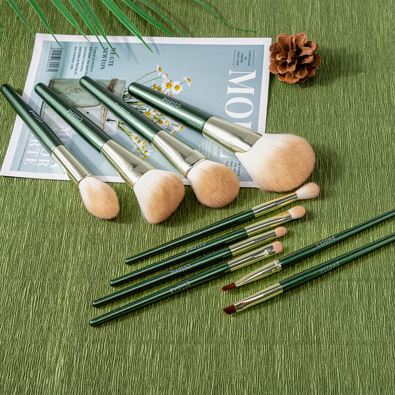 Beautichen 10PCS Avocado Green Wood Handle Makeup Brush Set - Plush Eyeshadow/Loose Powder/Foundation/Blush/Contour Brushes Cosmetic Essentials
