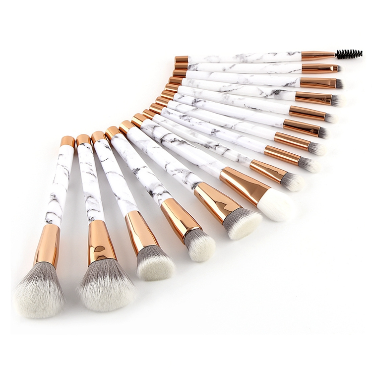 Amazon Hot Selling 15PCS Marble Makeup Brushes Set Contour Powder Blush Foundation Cosmetic Brush Kit with Private Label