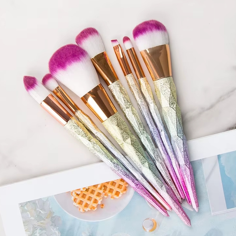 7PCS Natural Hair Glitter Foundation Sparkle Make up Brush Set