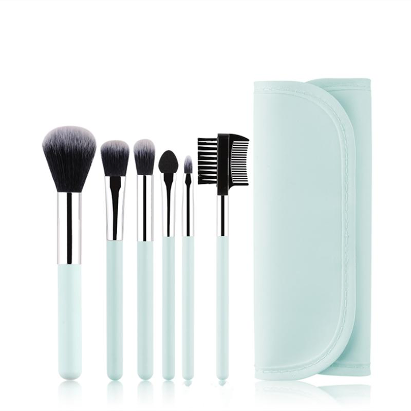 6PCS Mini Pink Makeup Brush Set with Makeup Bag with Eyebrow Shaper Travel Makeup Brush Set