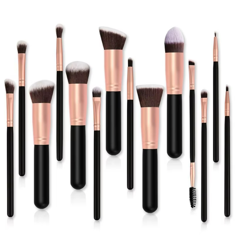 Private Label Wooden Handle Synthetic Hair Black Custom Logo Makeup Brush Set